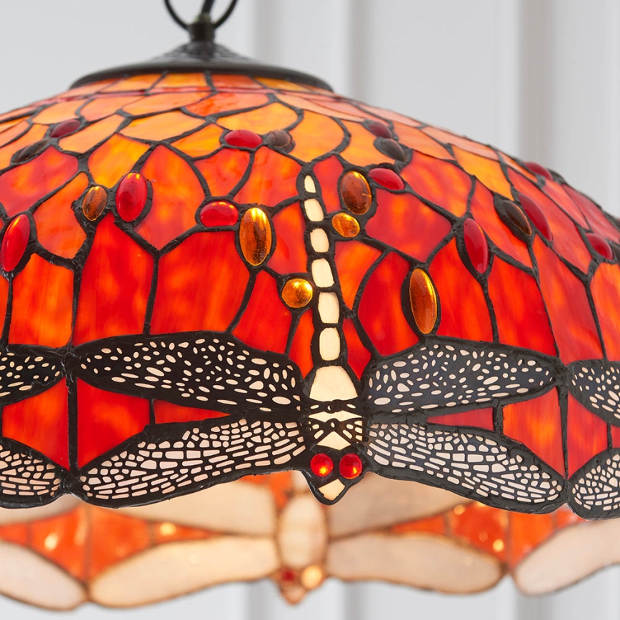 Endon 64082 - Lámpara colgante con cadena Tiffany DRAGONFLY, 3xE27/60W/230V, Ø 50 cm