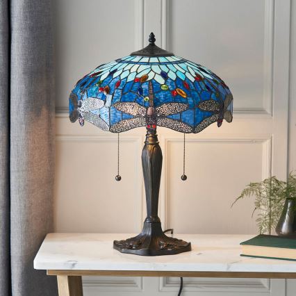 Endon 64089 - Lámpara de mesa Tiffany DRAGONFLY 2xE27/60W/230V Ø 41 cm