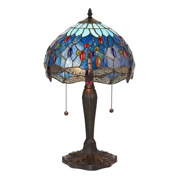 Endon 64090 - Lámpara de mesa Tiffany DRAGONFLY 2xE27/60W/230V Ø 30 cm