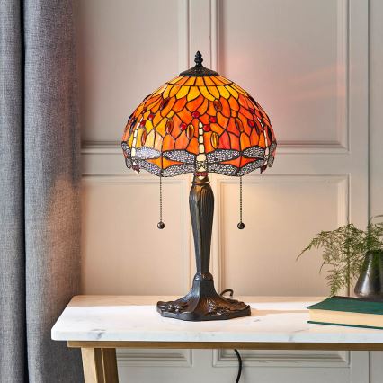 Endon 64092 - Lámpara de mesa Tiffany DRAGONFLY 2xE27/60W/230V Ø 30 cm