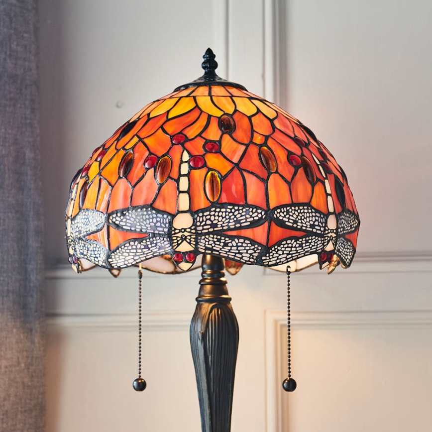 Endon 64092 - Lámpara de mesa Tiffany DRAGONFLY 2xE27/60W/230V Ø 30 cm