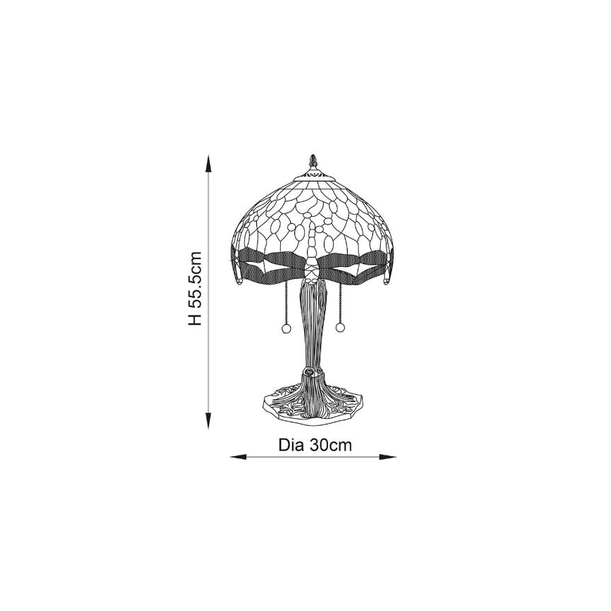 Endon 64092 - Lámpara de mesa Tiffany DRAGONFLY 2xE27/60W/230V Ø 30 cm
