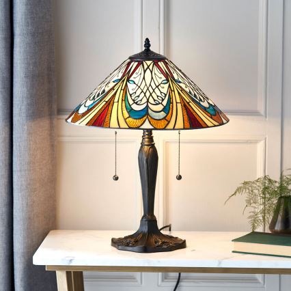 Endon 64163 - Lámpara de mesa Tiffany HECTOR, 2xE27/60W/230V, Ø 40 cm