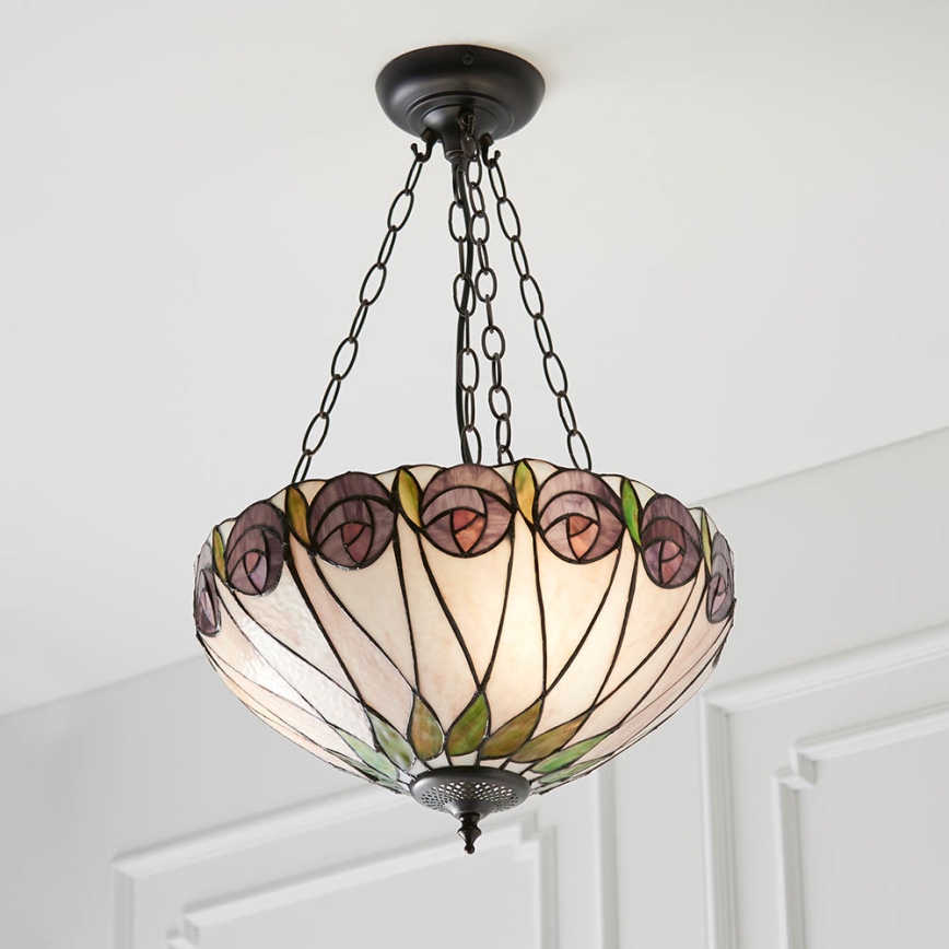 Endon 64175 - Lámpara colgante en cadena Tiffany HUTCHINSON 3xE27/60W/230V, diámetro 40 cm