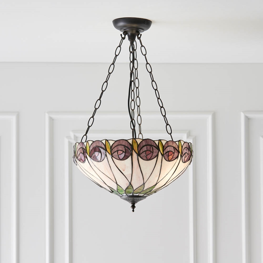 Endon 64175 - Lámpara colgante en cadena Tiffany HUTCHINSON 3xE27/60W/230V, diámetro 40 cm