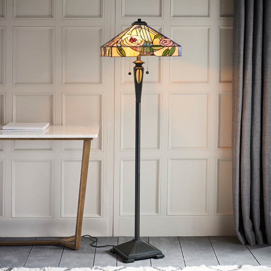 Endon 64383 - Lámpara de pie Tiffany WILLIOW 2xE27/60W/230V, diámetro 42,5 cm