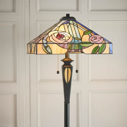 Endon 64383 - Lámpara de pie Tiffany WILLIOW 2xE27/60W/230V, diámetro 42,5 cm