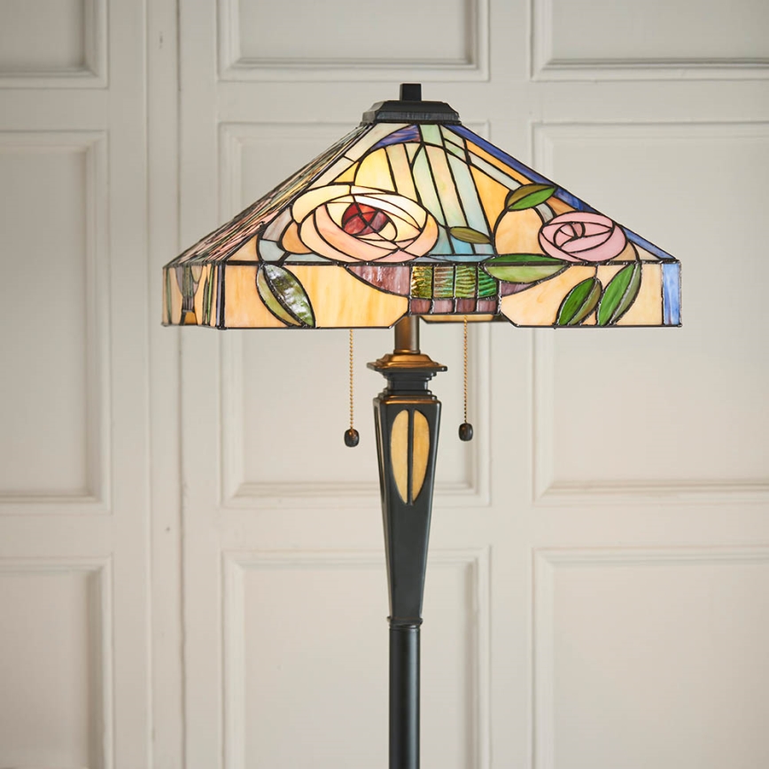 Endon 64383 - Lámpara de pie Tiffany WILLIOW 2xE27/60W/230V, diámetro 42,5 cm