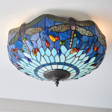 Endon 70722 - Lámpara de techo Tiffany DRAGONFLY 2xE27/60W/230V diámetro 41 cm