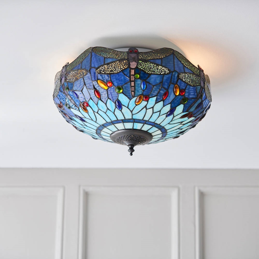 Endon 70722 - Lámpara de techo Tiffany DRAGONFLY 2xE27/60W/230V diámetro 41 cm