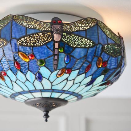 Endon 70722 - Lámpara de techo Tiffany DRAGONFLY 2xE27/60W/230V diámetro 41 cm