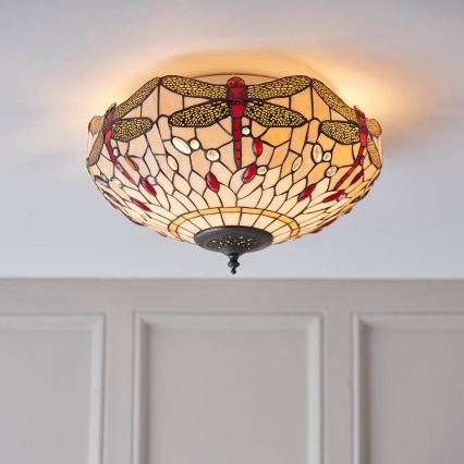 Endon 70723 - Lámpara de techo estilo Tiffany DRAGONFLY 2xE27/60W/230V Ø 41 cm