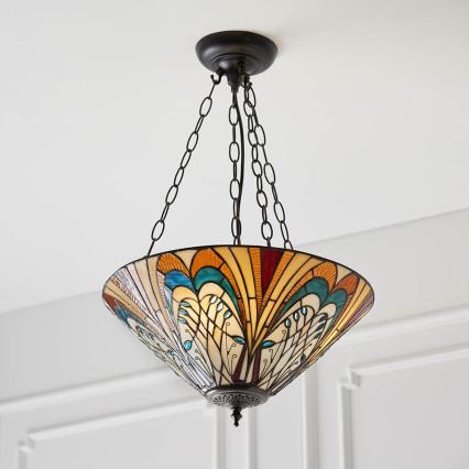 Endon 70750 - Lámpara de araña Tiffany HECTOR con cadena 3xE27/60W/230V Ø 40 cm