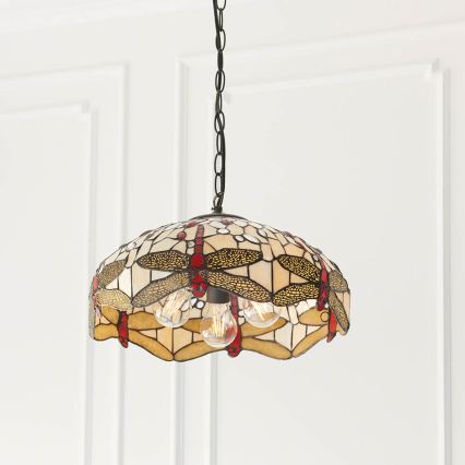 Endon 70824 - Lámpara colgante con cadena Tiffany DRAGONFLY, 3xE27/60W/230V, Ø 41 cm