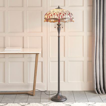 Endon 70940 - Lámpara de pie Tiffany DRAGONFLY 2xE27/60W/230V, diámetro 50 cm