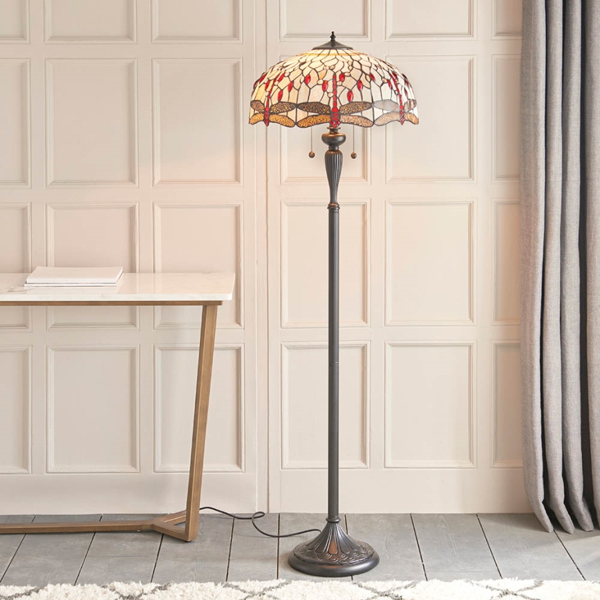 Endon 70940 - Lámpara de pie Tiffany DRAGONFLY 2xE27/60W/230V, diámetro 50 cm