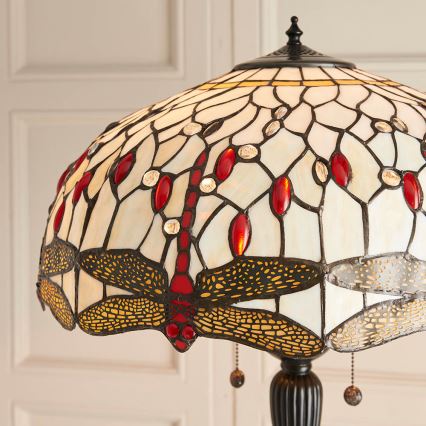 Endon 70940 - Lámpara de pie Tiffany DRAGONFLY 2xE27/60W/230V, diámetro 50 cm