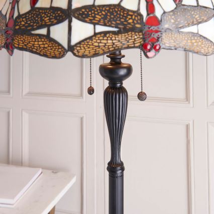 Endon 70940 - Lámpara de pie Tiffany DRAGONFLY 2xE27/60W/230V, diámetro 50 cm
