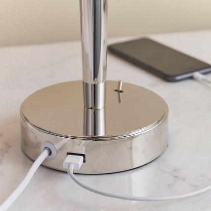 Endon 72175 - Lámpara de mesa con puerto USB SYON 1xE14/40W/230V cromo brillante/beige