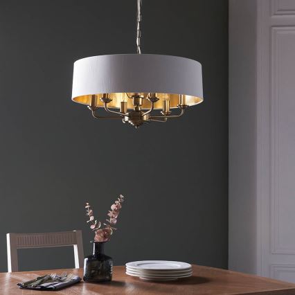 Endon 98933 - Lámpara colgante con cadena HIGHCLERE 6xE14/40W/230V blanco/latón diá. 55 cm