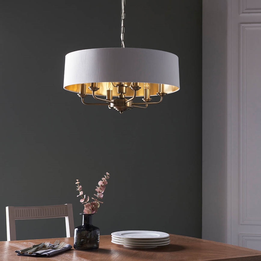 Endon 98933 - Lámpara colgante con cadena HIGHCLERE 6xE14/40W/230V blanco/latón diá. 55 cm