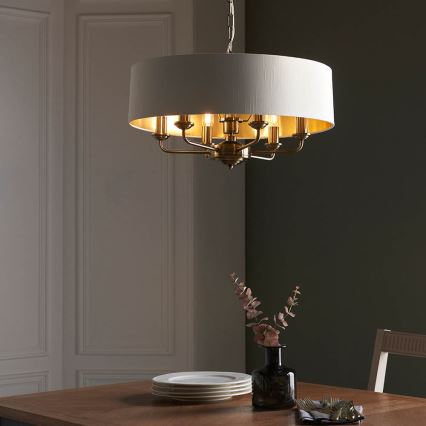 Endon 98933 - Lámpara colgante con cadena HIGHCLERE 6xE14/40W/230V blanco/latón diá. 55 cm