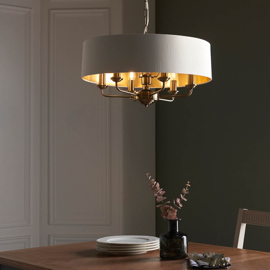 Endon 98933 - Lámpara colgante con cadena HIGHCLERE 6xE14/40W/230V blanco/latón diá. 55 cm