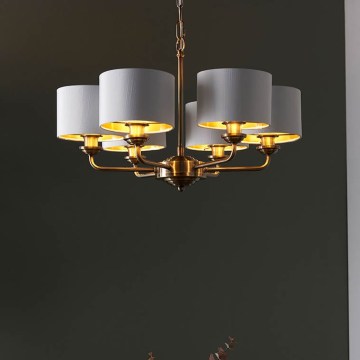 Endon 98936 - Lámpara colgante con cadena HIGHCLERE 6xE14/28W/230V blanco/latón