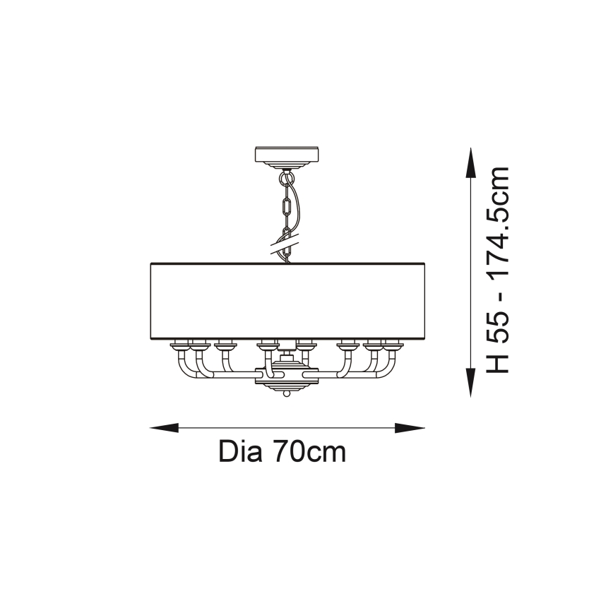 Endon 98938 - Lámpara de araña con cadena HIGHCLERE 8xE14/40W/230V Ø 70 cm blanco/latón
