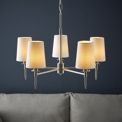 Endon 99457 - Lámpara de araña con cadena, 5xE14/6W/230V, cromo brillante/blanco