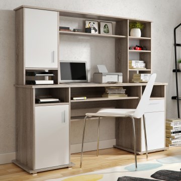 Escritorio con estante ELIAN 160x53 cm roble sonoma gris/blanco