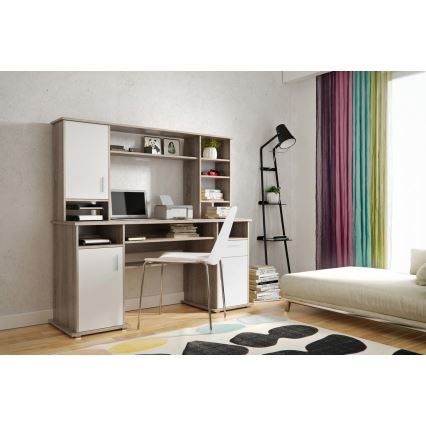 Escritorio con estante ELIAN 160x53 cm roble sonoma gris/blanco