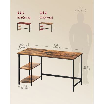 Escritorio SOLEA 140x60 cm marrón/negro