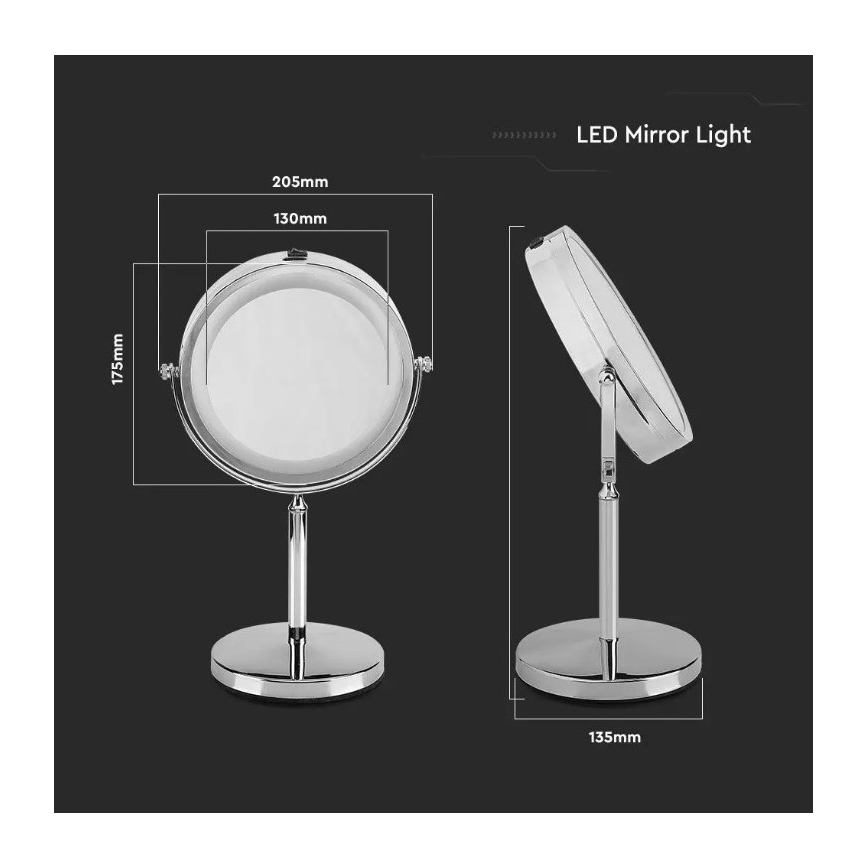 Espejo cosmético LED LED/3W/6V 4xAA IP44