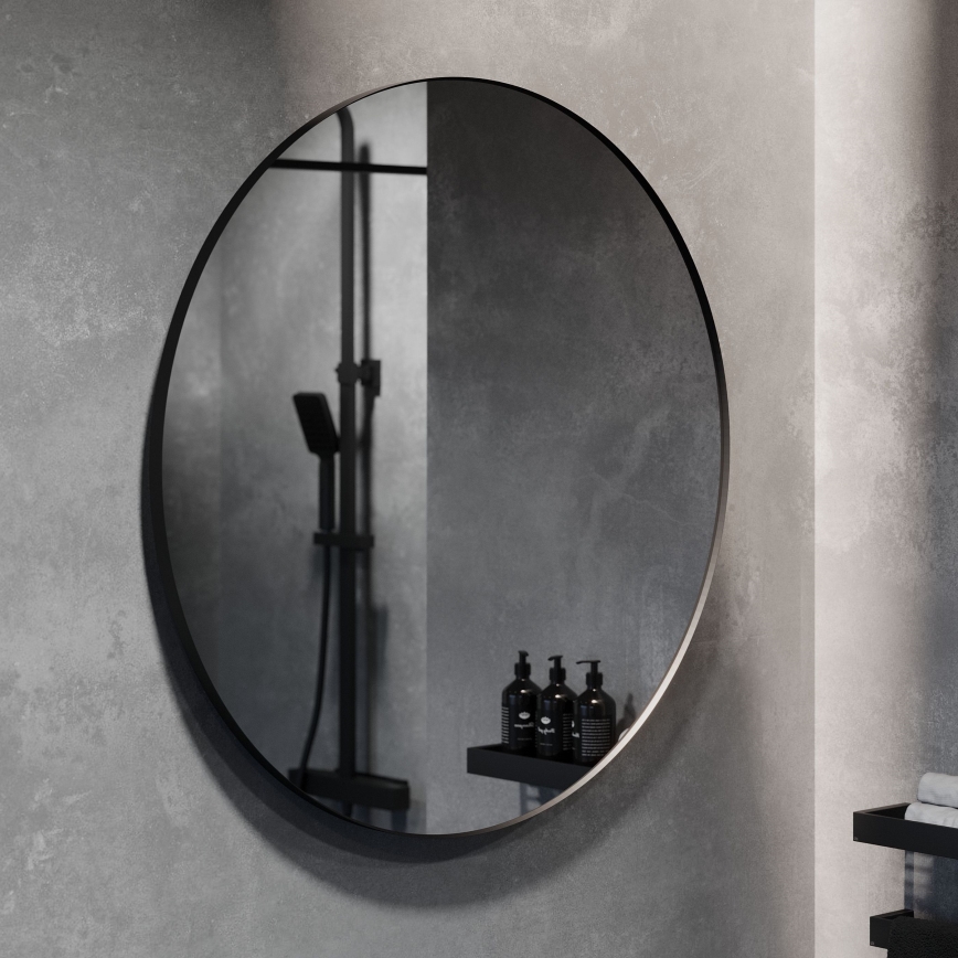 Espejo de baño BORGSTED, Ø 80 cm, negro