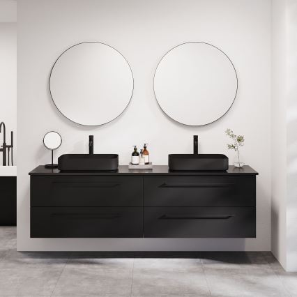Espejo de baño BORGSTED, Ø 80 cm, negro