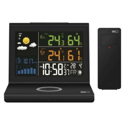 Estación meteorológica con carga inalámbrica 5V, 2x AA + 2x AAA, negra