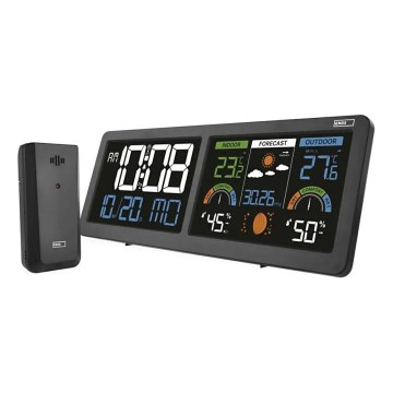 Estación meteorológica con pantalla LCD a color y despertador, 5V, 3xAAA + 2xAA, negra