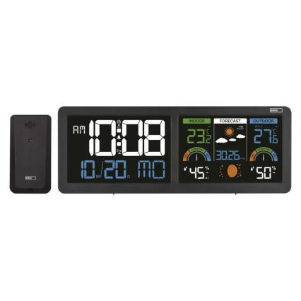 Estación meteorológica con pantalla LCD a color y despertador, 5V, 3xAAA + 2xAA, negra