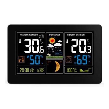 Estación meteorológica con pantalla LCD, carga USB 5V/2xAAA + 2xAAA color negro