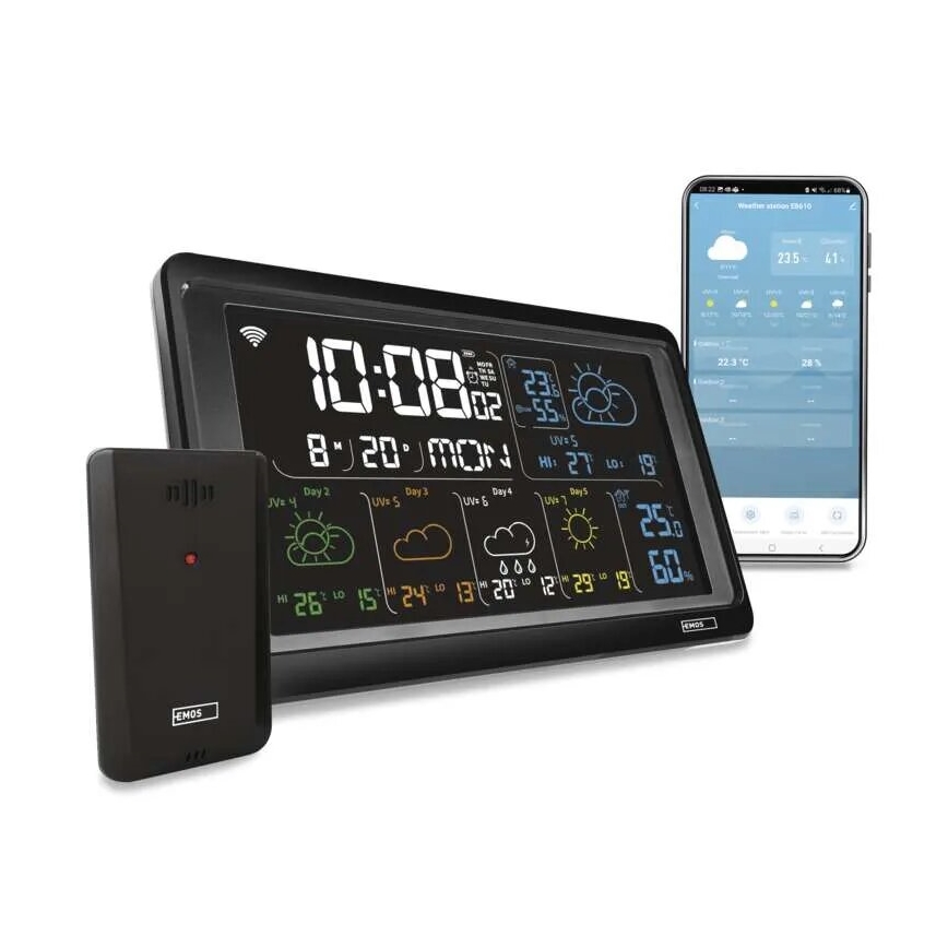 Estación meteorológica con pantalla LCD GoSmart 230V/3xAAA + 2×AAA Wi-Fi Tuya negra