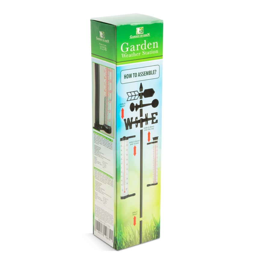 Estación meteorológica de jardín 3 en 1, 145 cm, negra