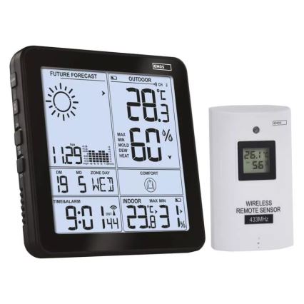 Estación meteorológica inalámbrica con despertador 3xAA + 2xAAA negro