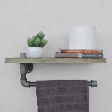 Estante de pared con toallero BORURAF 16x40 cm abeto/negro
