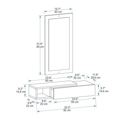 Estante de pared + espejo de pared VIEN blanco/pino atlántico