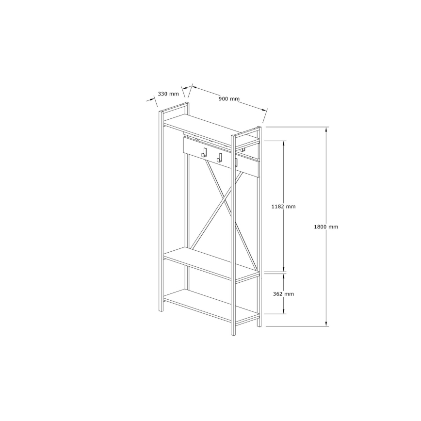 Estante de pasillo ALFA 180x90 cm blanco/negro