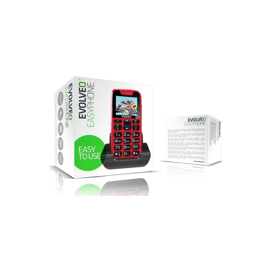 Evolveo - EasyPhone teléfono móvil para personas mayores, rojo