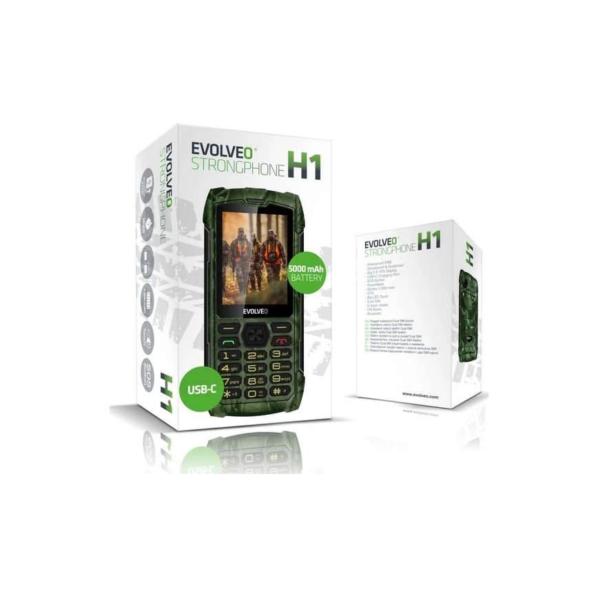 Evolveo - StrongPhone H1 teléfono Dual SIM resistente al agua con camuflaje de caza