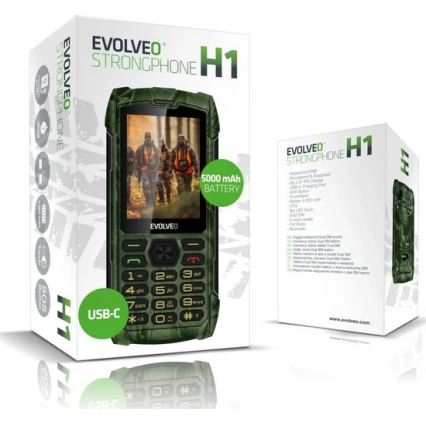 Evolveo - StrongPhone H1, teléfono resistente al agua Dual SIM con camuflaje de caza
