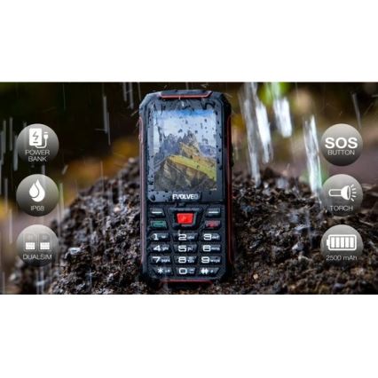 Evolveo - StrongPhone W4, teléfono Dual SIM resistente al agua, negro/rojo